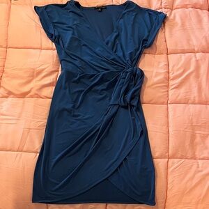 INC International Concepts Asymmetrical Wrap Dress in Rich Blue